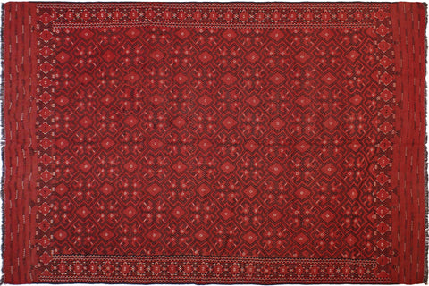 handmade Geometric Antique Rust Ivory Hand-Woven RECTANGLE 100% WOOL area rug 7x11
