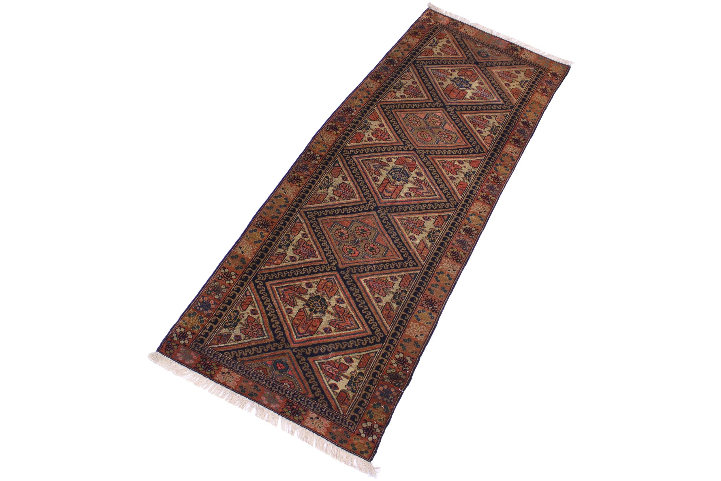 handmade Geometric Antique Kazak Antique Rust Blue Hand Knotted RUNNER 100% WOOL area rug 3x8