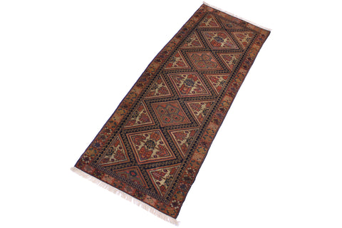 handmade Geometric Antique Kazak Antique Rust Blue Hand Knotted RUNNER 100% WOOL area rug 3x8