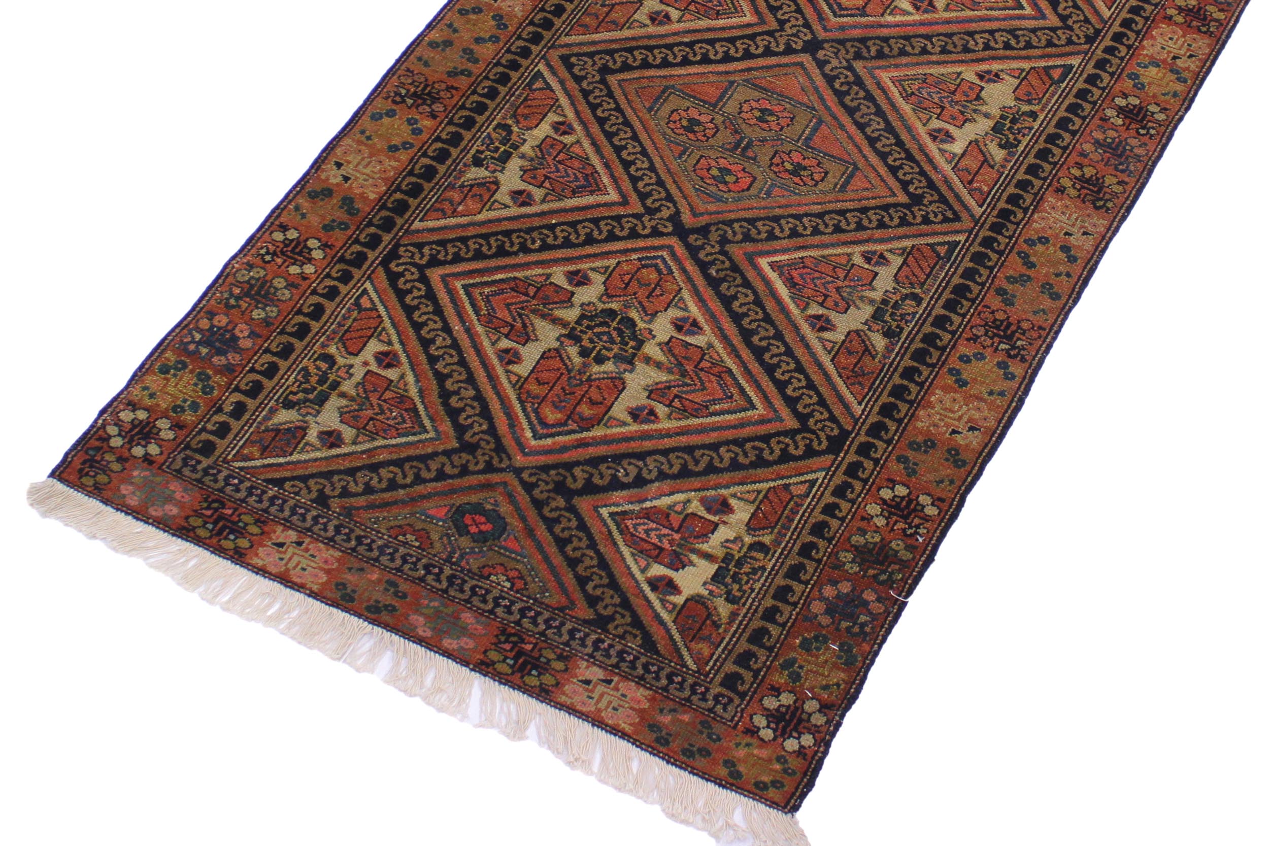 handmade Geometric Antique Kazak Antique Rust Blue Hand Knotted RUNNER 100% WOOL area rug 3x8