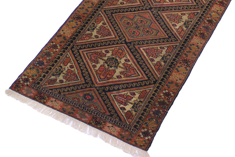 handmade Geometric Antique Kazak Antique Rust Blue Hand Knotted RUNNER 100% WOOL area rug 3x8