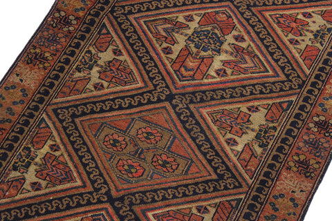 handmade Geometric Antique Kazak Antique Rust Blue Hand Knotted RUNNER 100% WOOL area rug 3x8