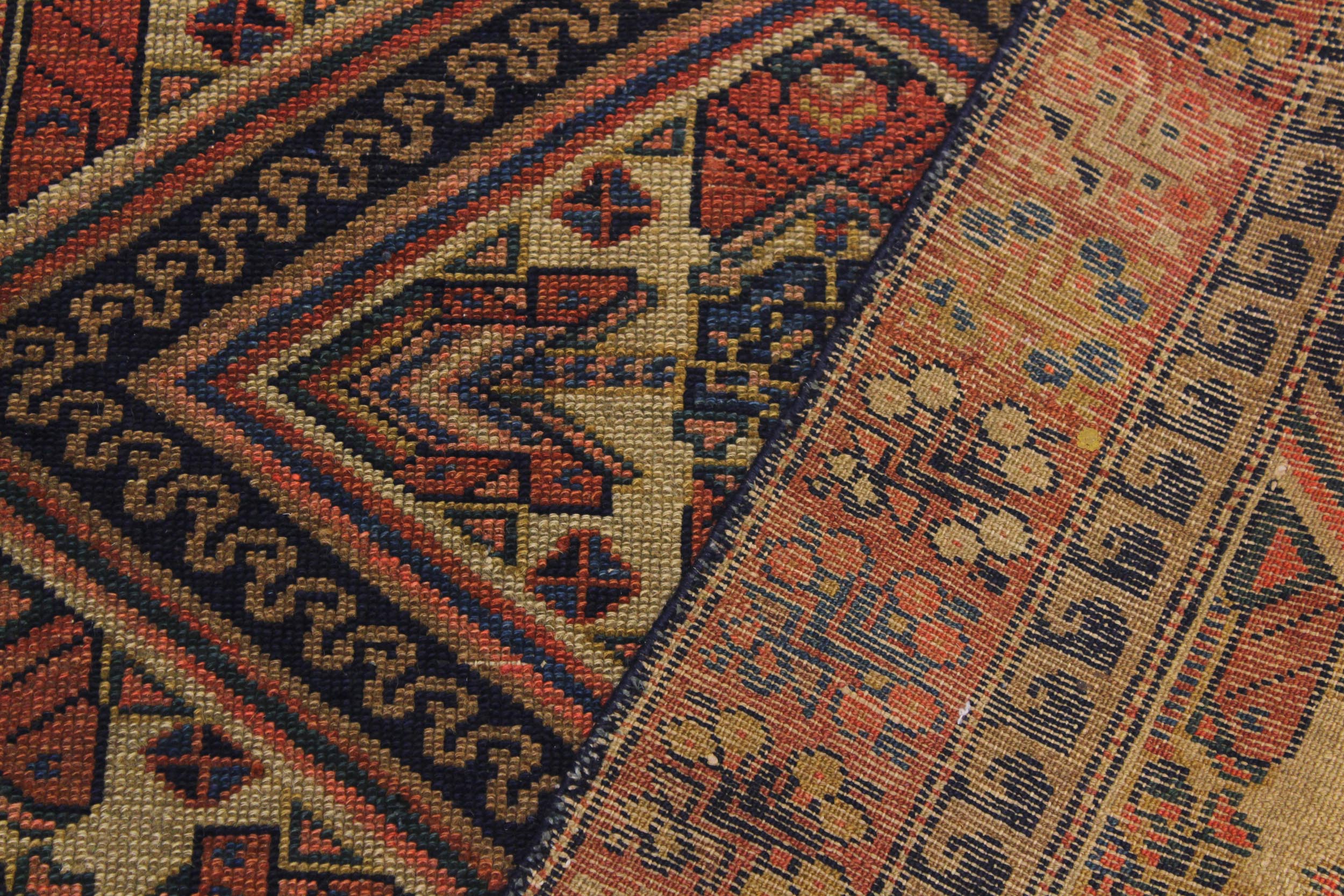 handmade Geometric Antique Kazak Antique Rust Blue Hand Knotted RUNNER 100% WOOL area rug 3x8