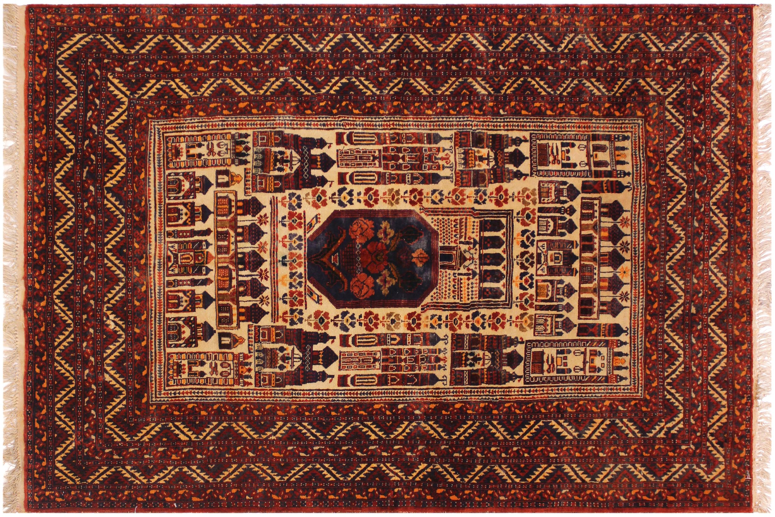 handmade Traditional Antique Antique Rust Beige Hand Knotted RECTANGLE 100% WOOL area rug 4x6
