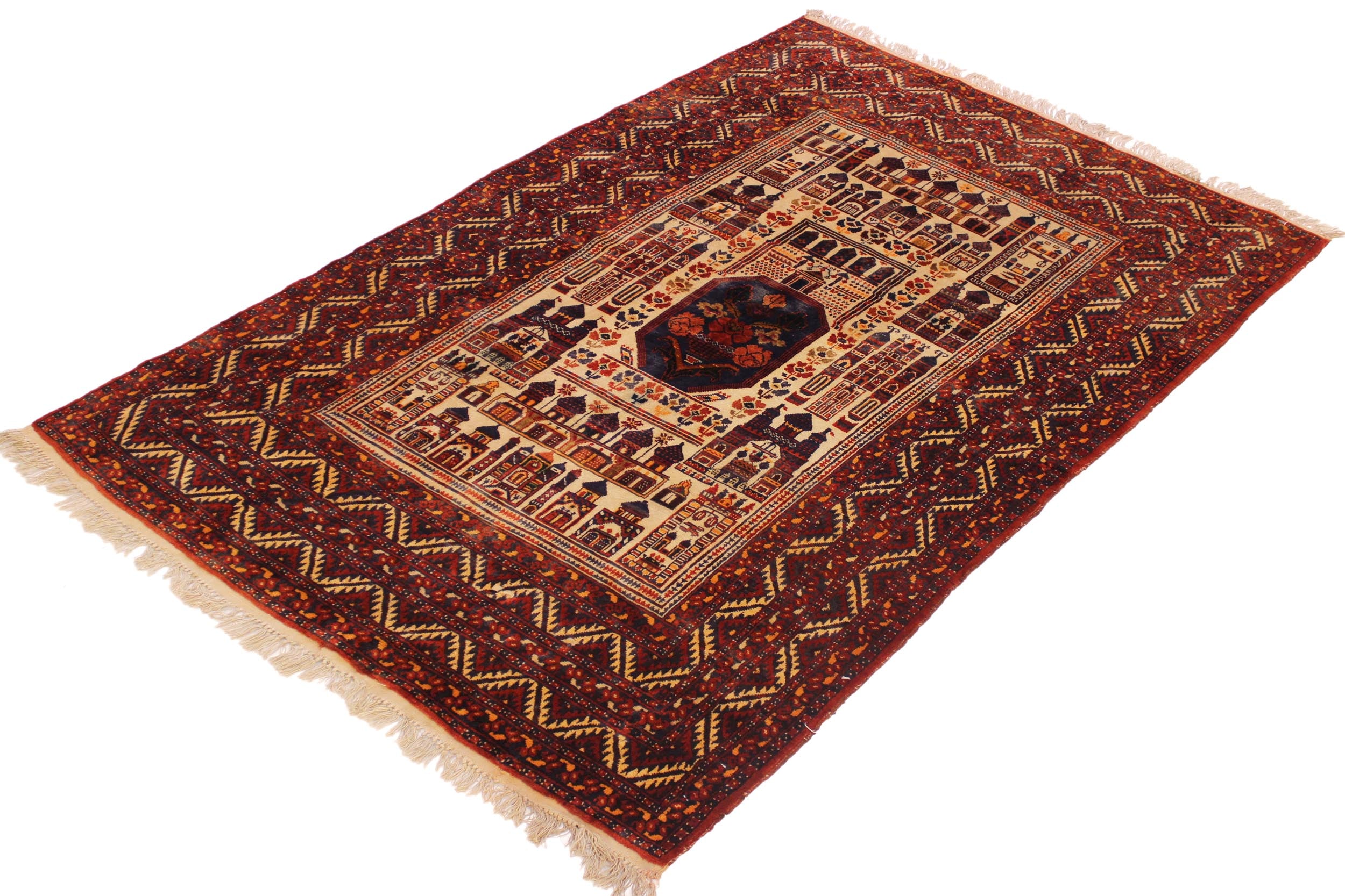 handmade Traditional Antique Antique Rust Beige Hand Knotted RECTANGLE 100% WOOL area rug 4x6