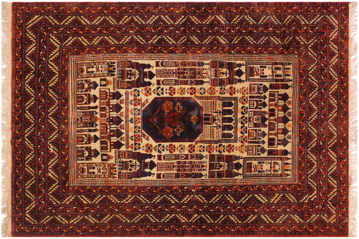 handmade Traditional Antique Antique Rust Beige Hand Knotted RECTANGLE 100% WOOL area rug 4x6