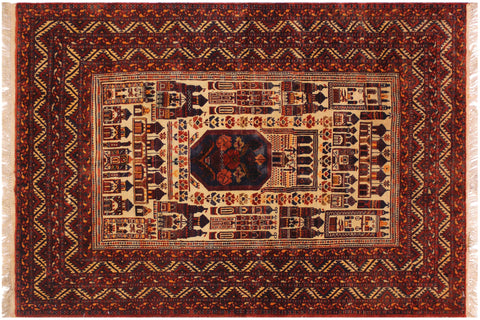 handmade Traditional Antique Antique Rust Beige Hand Knotted RECTANGLE 100% WOOL area rug 4x6