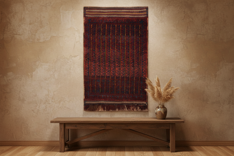 handmade Geometric Balouchi Red Blue Hand Knotted RECTANGLE 100% WOOL area rug 2x3