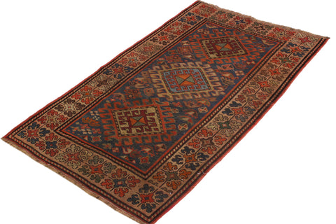 handmade Geometric Antique Kazak Antique Blue Rust Hand Knotted RECTANGLE 100% WOOL area rug 3x4