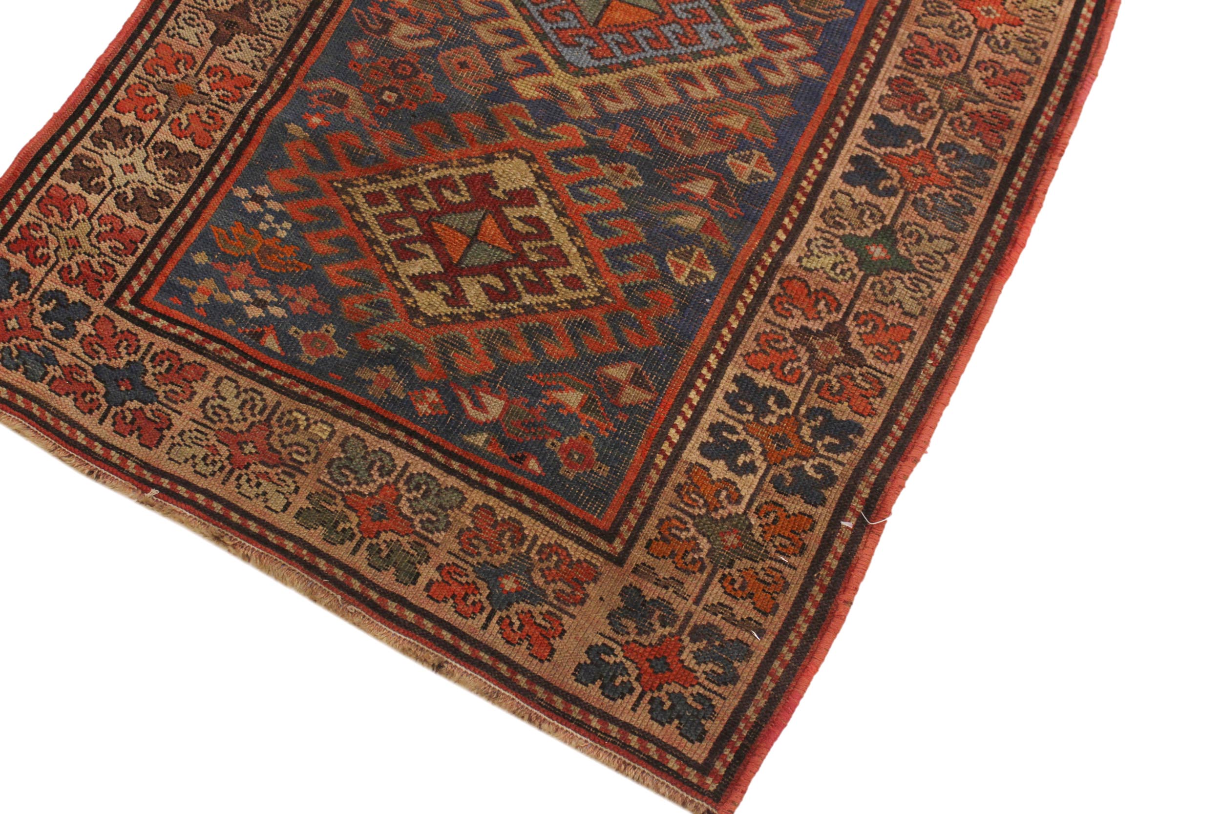 handmade Geometric Antique Kazak Antique Blue Rust Hand Knotted RECTANGLE 100% WOOL area rug 3x4