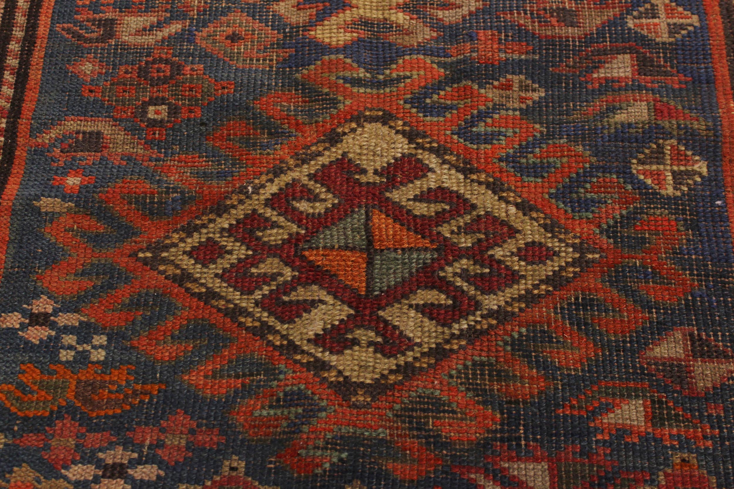 handmade Geometric Antique Kazak Antique Blue Rust Hand Knotted RECTANGLE 100% WOOL area rug 3x4