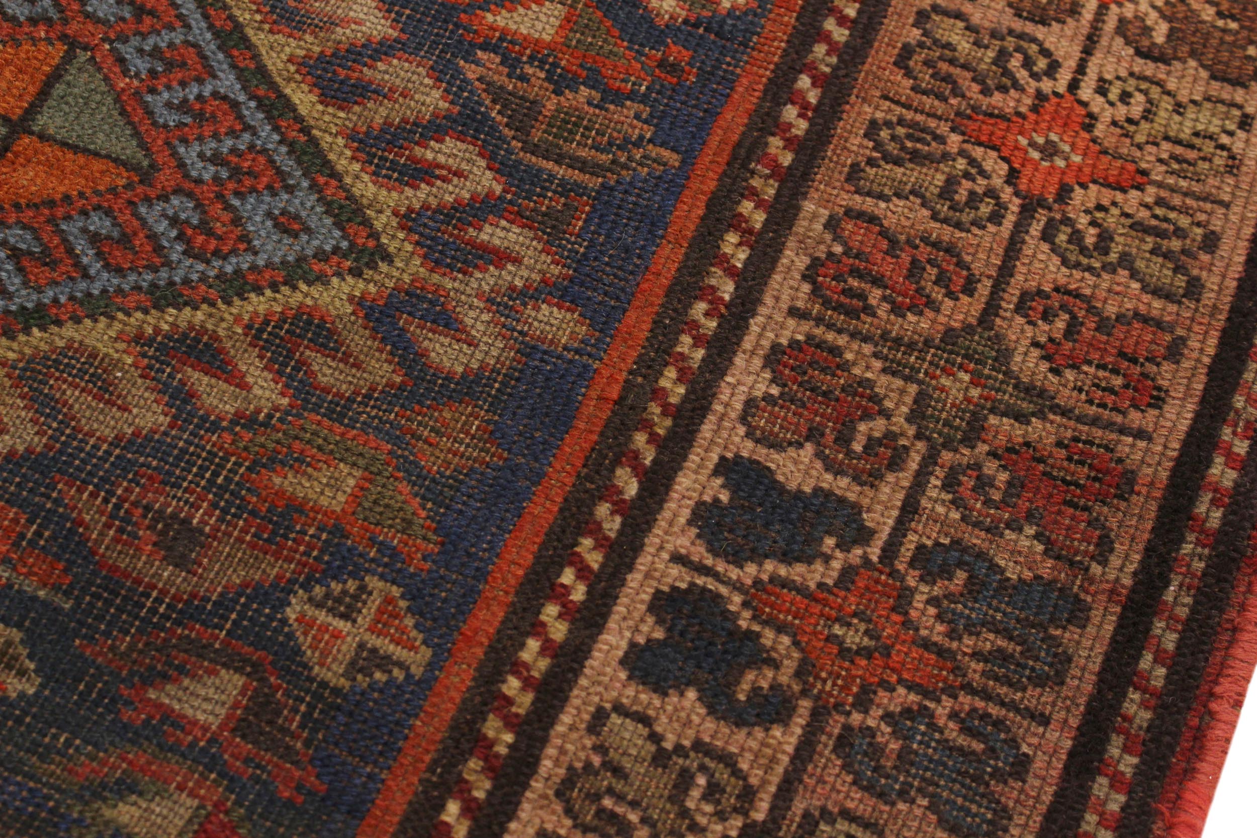 handmade Geometric Antique Kazak Antique Blue Rust Hand Knotted RECTANGLE 100% WOOL area rug 3x4
