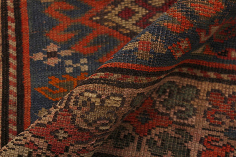 handmade Geometric Antique Kazak Antique Blue Rust Hand Knotted RECTANGLE 100% WOOL area rug 3x4