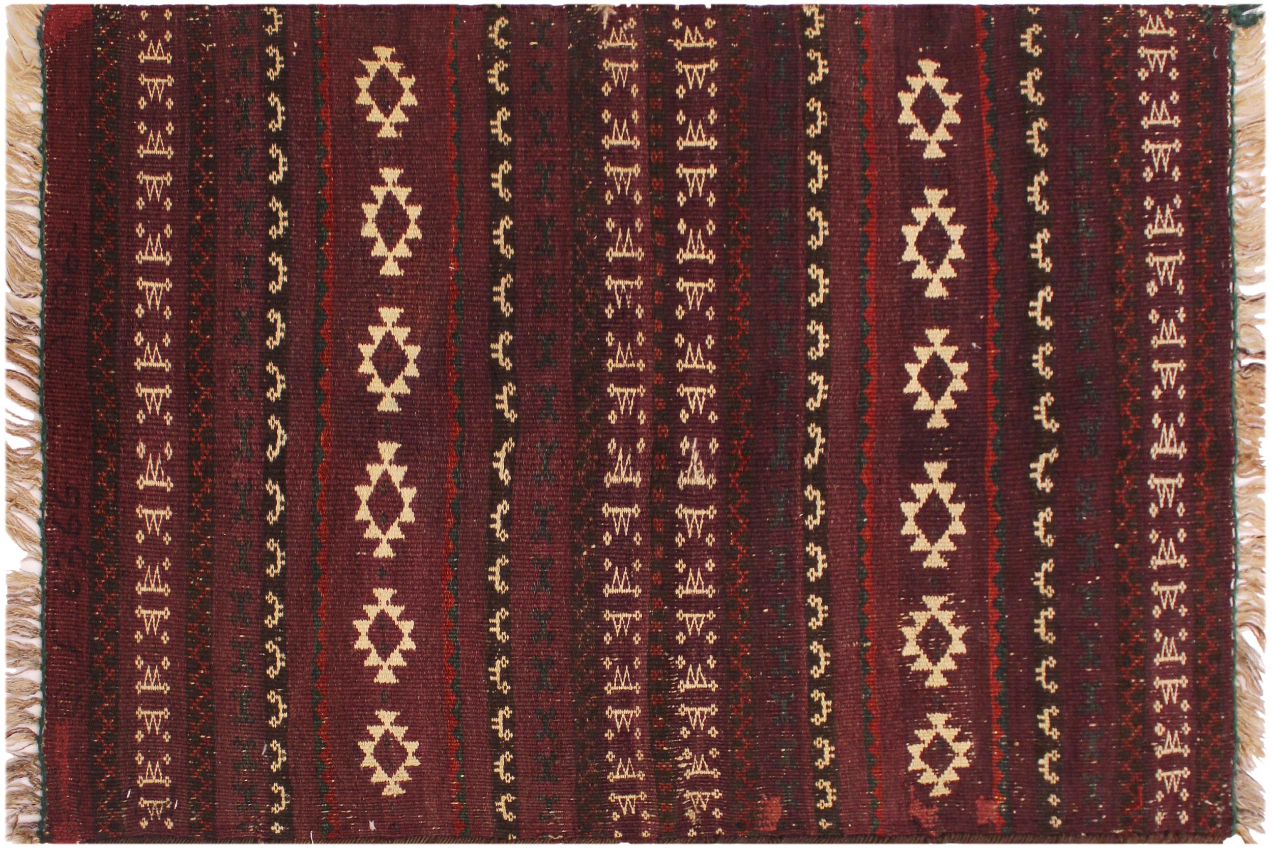 handmade Geometric Antique Drk. Red Ivory Hand-Woven RECTANGLE 100% WOOL area rug 3x4