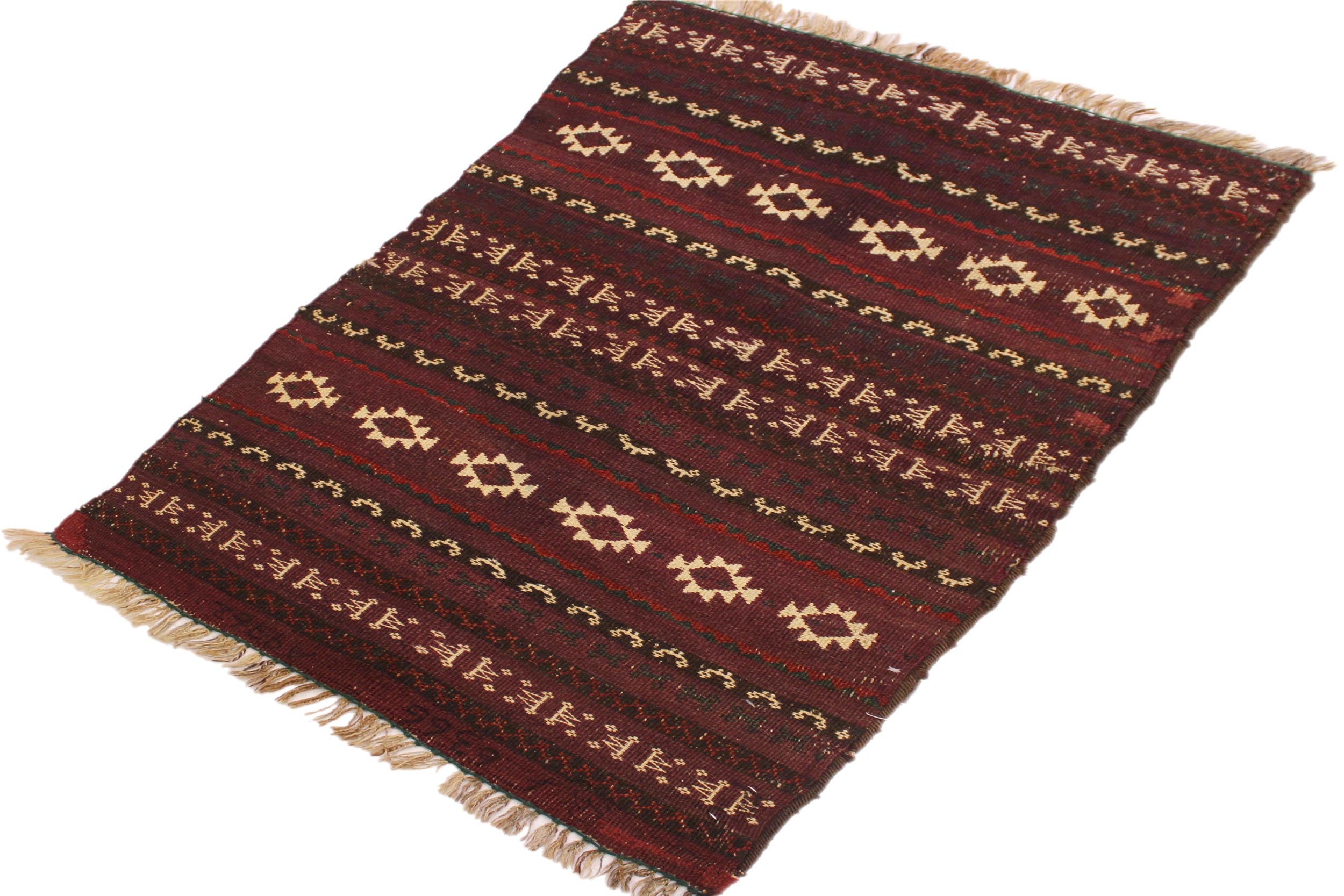 handmade Geometric Antique Drk. Red Ivory Hand-Woven RECTANGLE 100% WOOL area rug 3x4