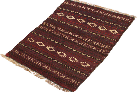 handmade Geometric Antique Drk. Red Ivory Hand-Woven RECTANGLE 100% WOOL area rug 3x4