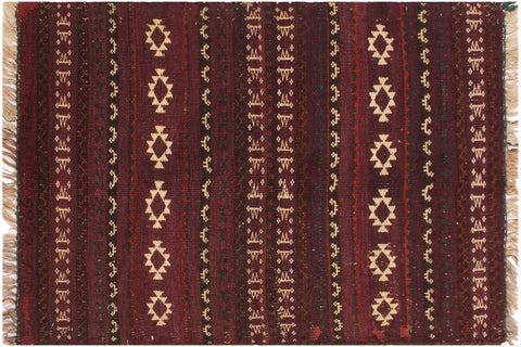 handmade Geometric Antique Drk. Red Ivory Hand-Woven RECTANGLE 100% WOOL area rug 3x4