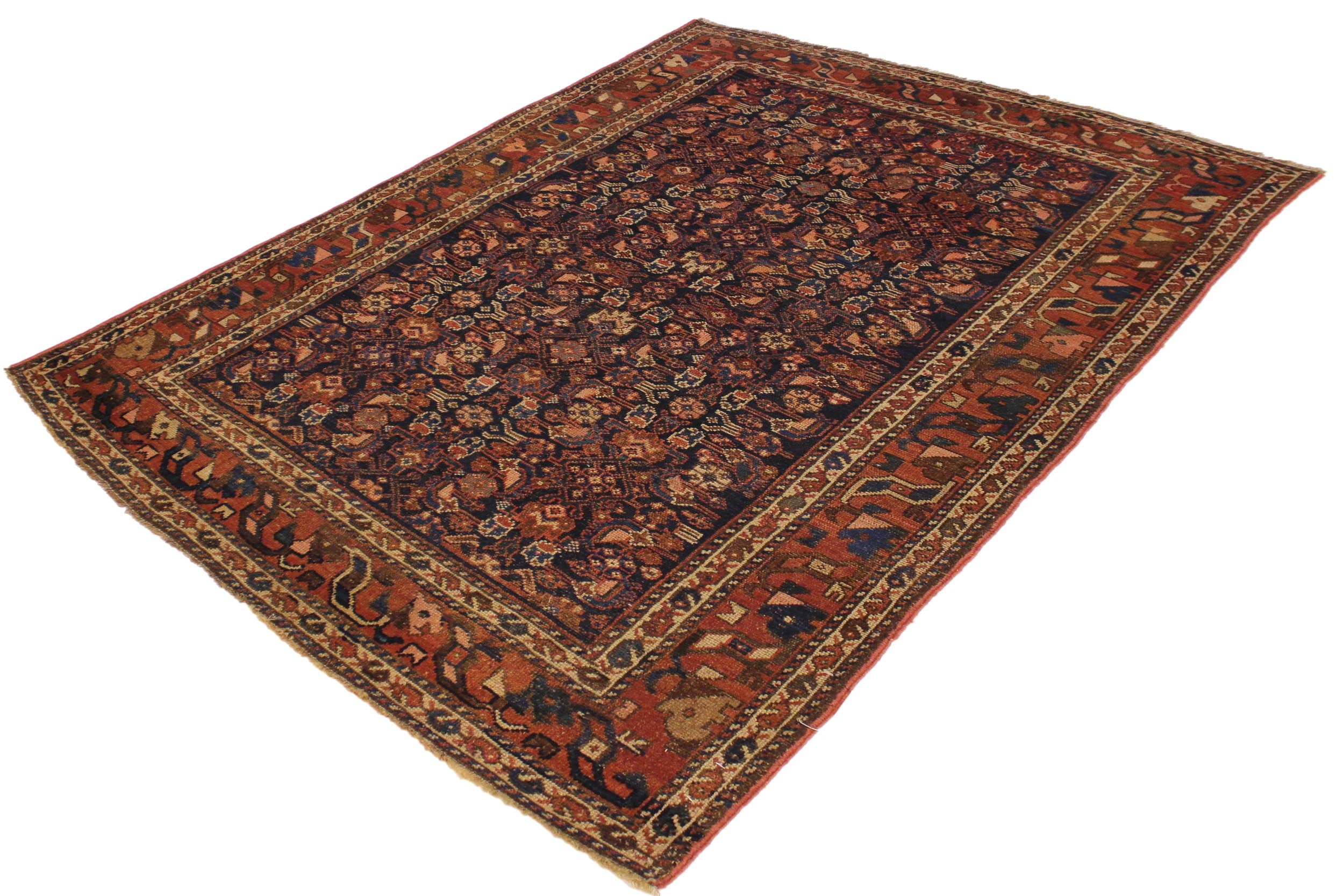 handmade Geometric Antique Antique Blue Rust Hand Knotted RECTANGLE 100% WOOL area rug 4x6