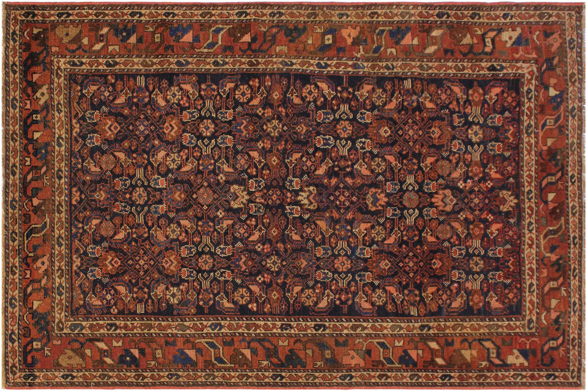 handmade Geometric Antique Antique Blue Rust Hand Knotted RECTANGLE 100% WOOL area rug 4x6