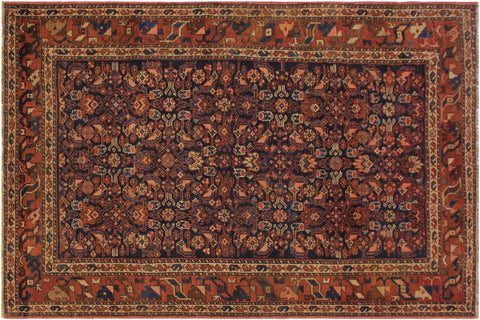 handmade Geometric Antique Antique Blue Rust Hand Knotted RECTANGLE 100% WOOL area rug 4x6