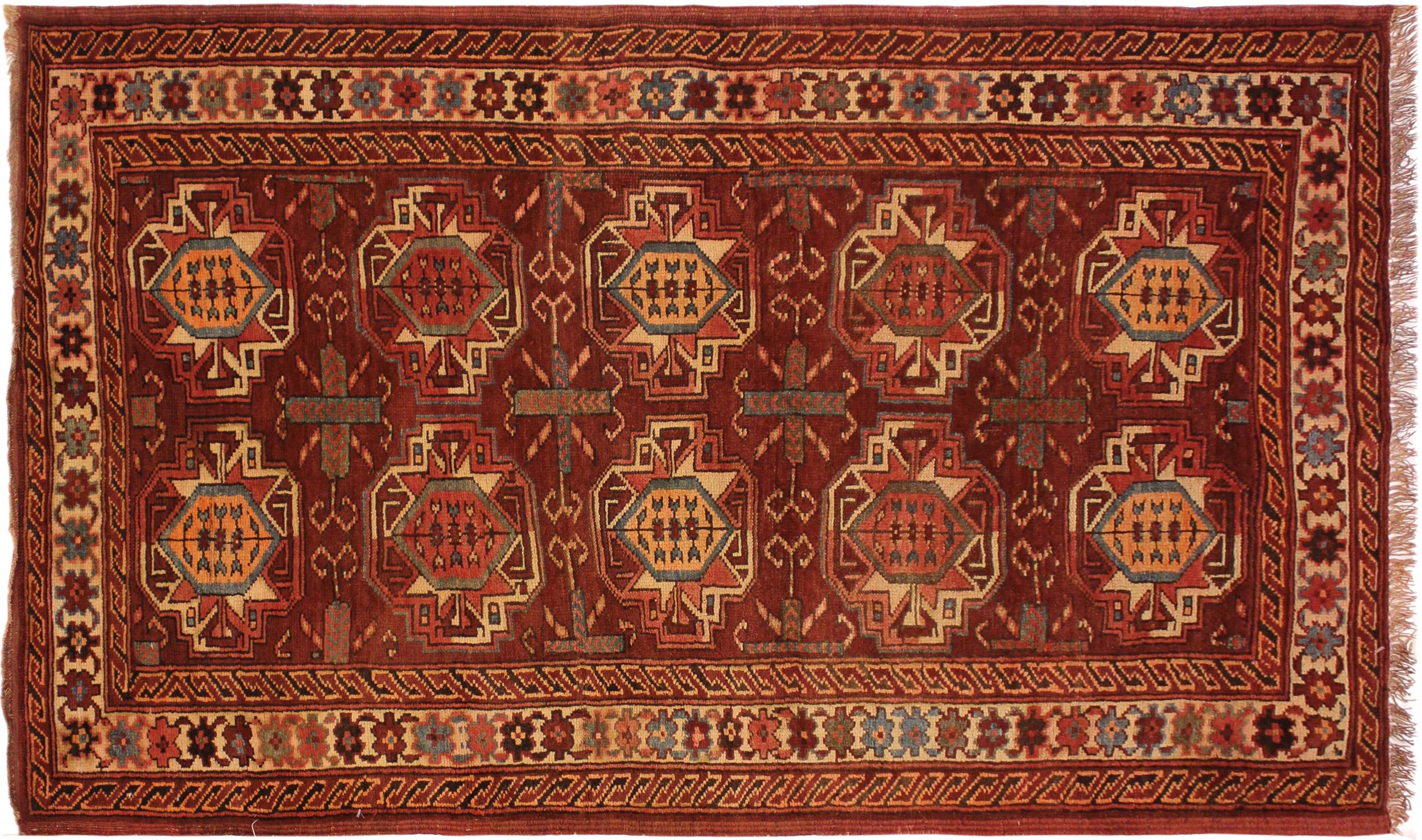 handmade Geometric Antique Kazak Antique Rust Ivory Hand Knotted RECTANGLE 100% WOOL area rug 3x5