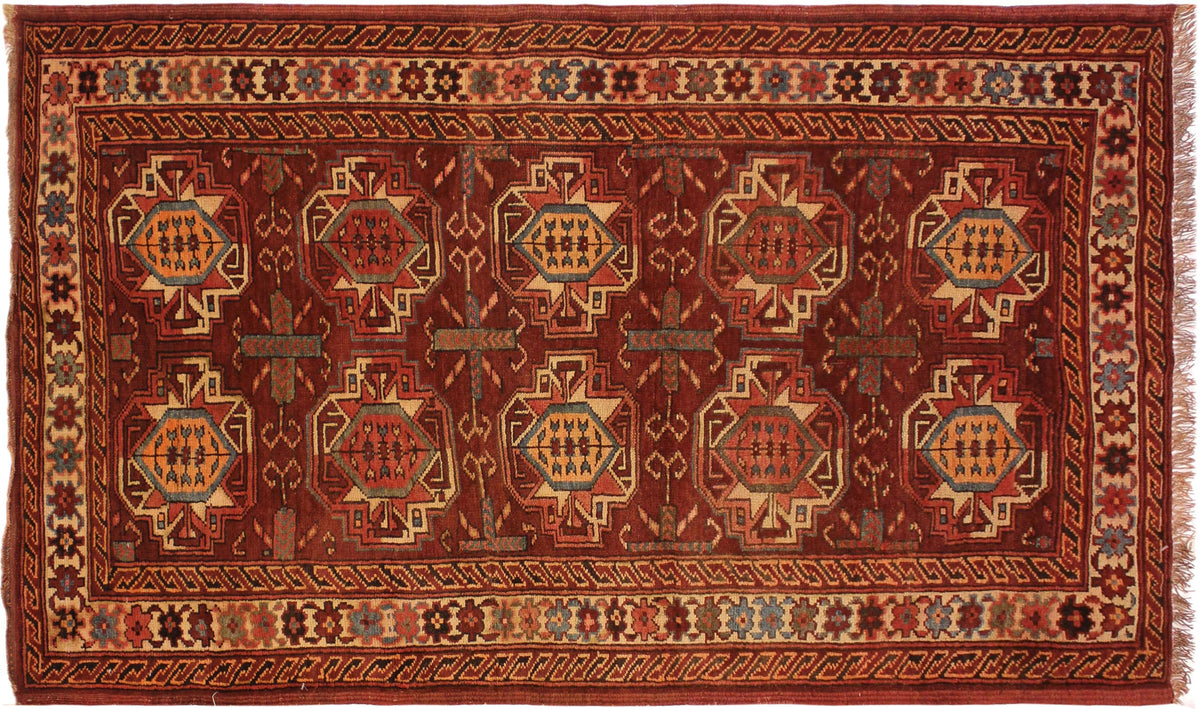 handmade Geometric Antique Kazak Antique Rust Ivory Hand Knotted RECTANGLE 100% WOOL area rug 3x5