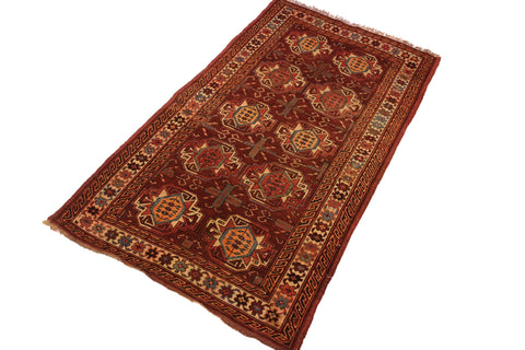 handmade Geometric Antique Kazak Antique Rust Ivory Hand Knotted RECTANGLE 100% WOOL area rug 3x5