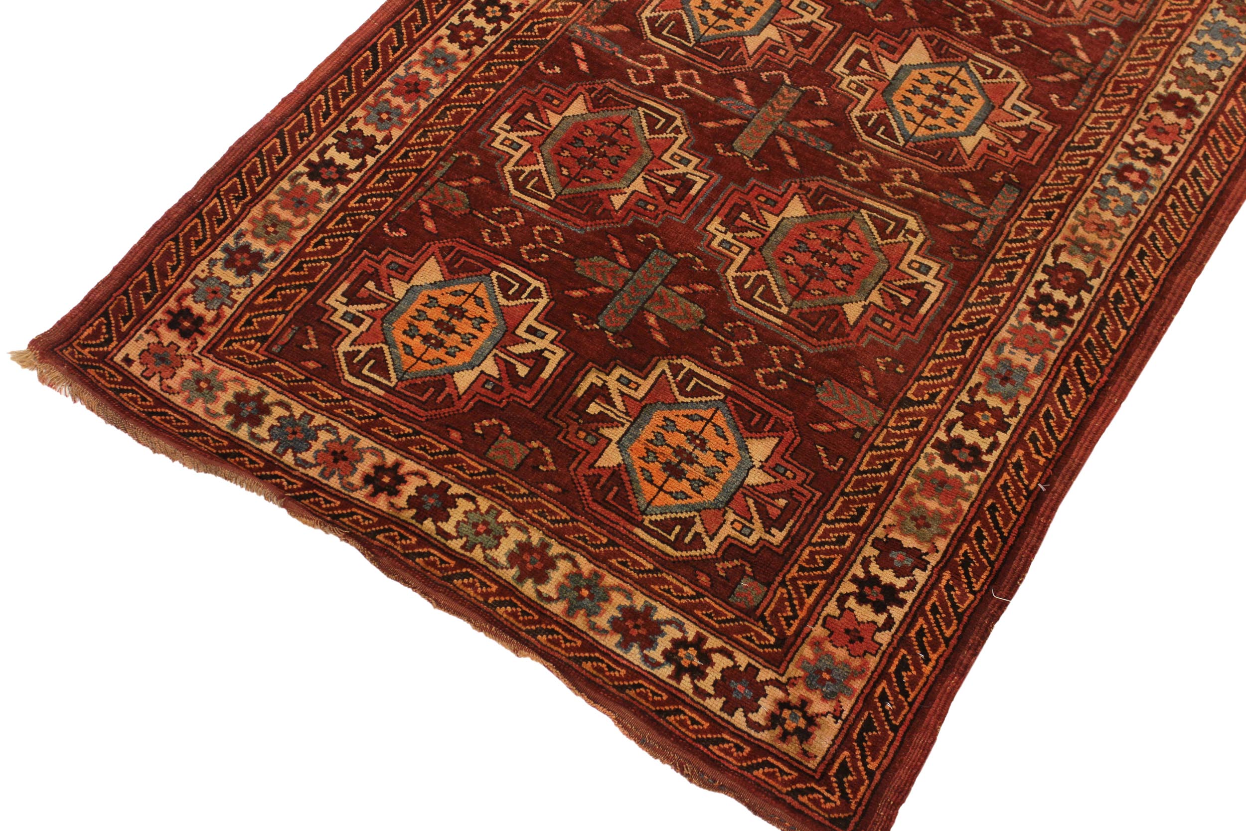 handmade Geometric Antique Kazak Antique Rust Ivory Hand Knotted RECTANGLE 100% WOOL area rug 3x5