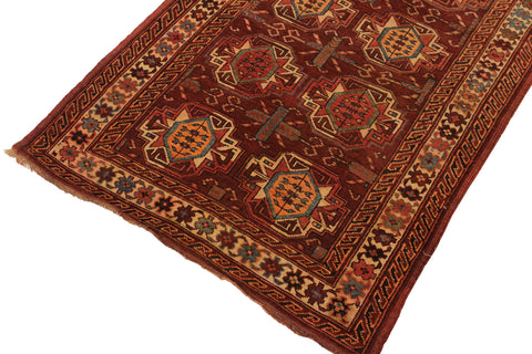 handmade Geometric Antique Kazak Antique Rust Ivory Hand Knotted RECTANGLE 100% WOOL area rug 3x5