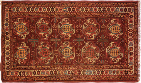 handmade Geometric Antique Kazak Antique Rust Ivory Hand Knotted RECTANGLE 100% WOOL area rug 3x5