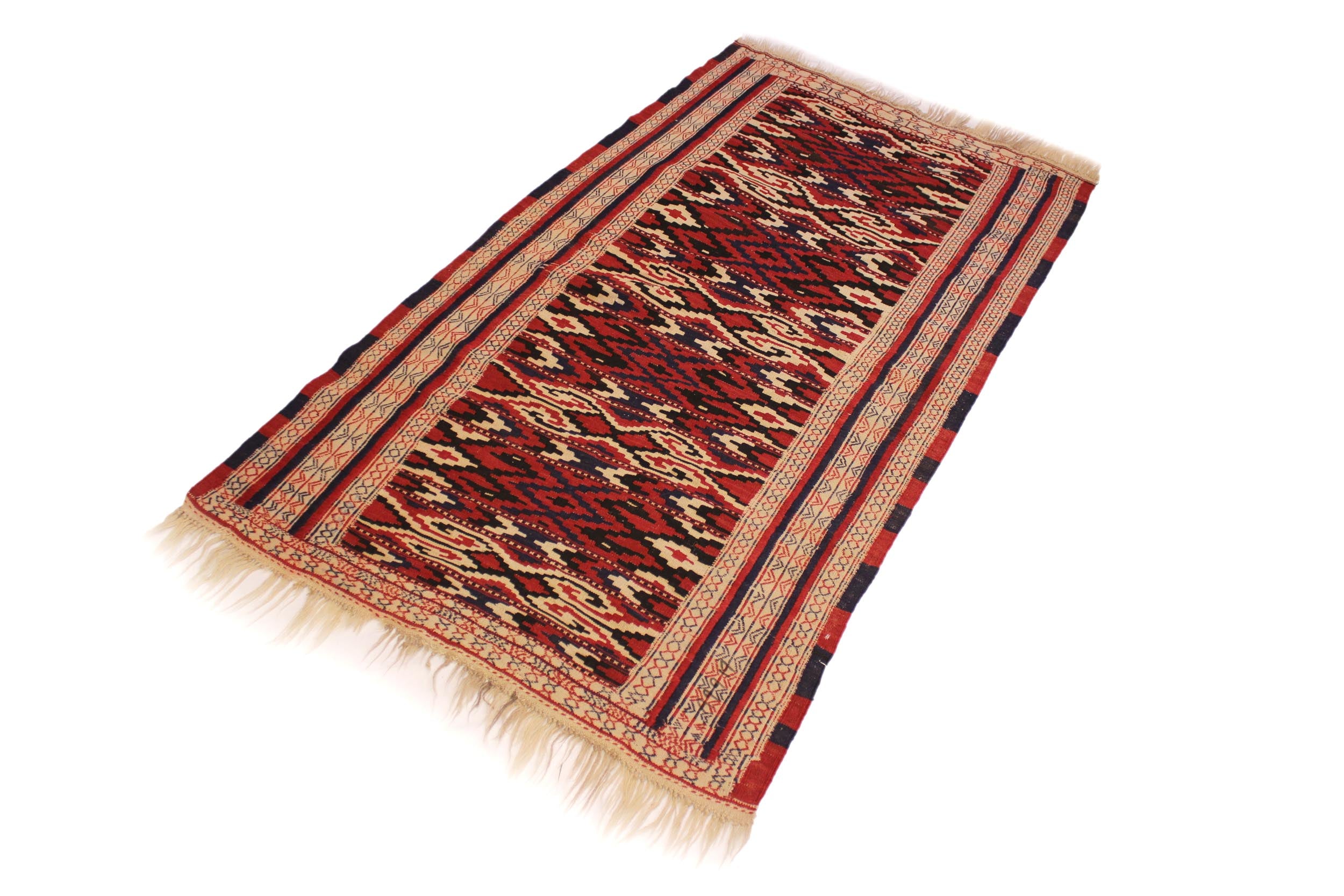 handmade Geometric Soumakh Red Blue Hand-Woven RECTANGLE 100% WOOL area rug 4x6