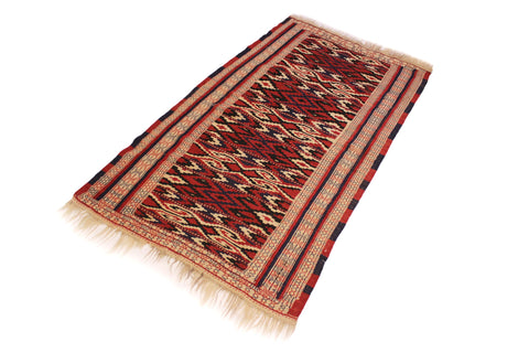 handmade Geometric Soumakh Red Blue Hand-Woven RECTANGLE 100% WOOL area rug 4x6