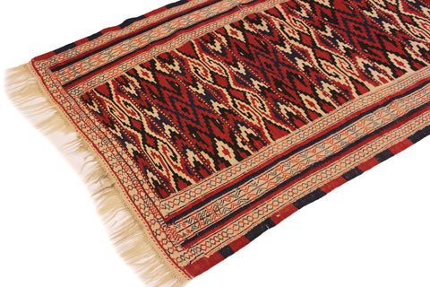 handmade Geometric Soumakh Red Blue Hand-Woven RECTANGLE 100% WOOL area rug 4x6
