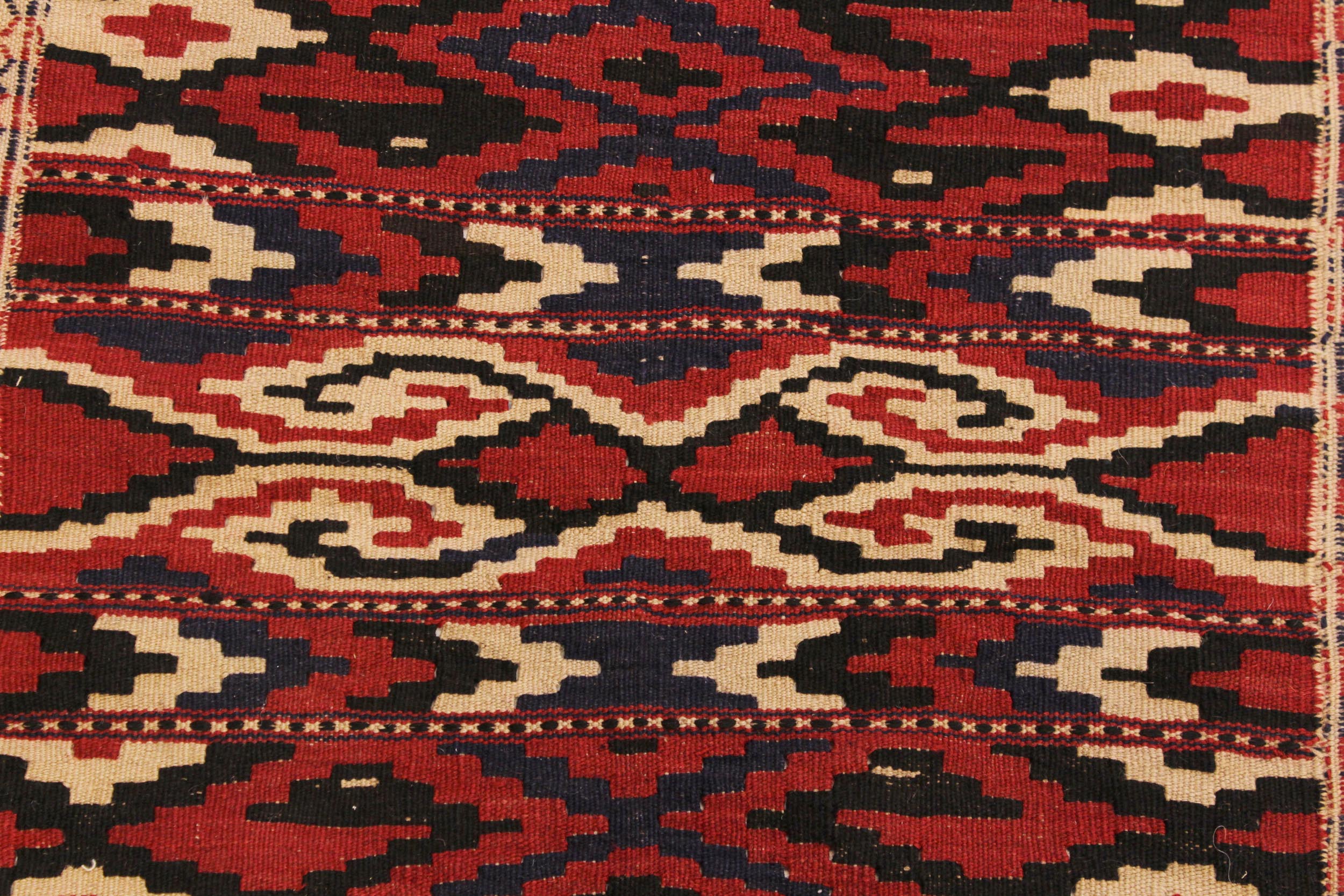 handmade Geometric Soumakh Red Blue Hand-Woven RECTANGLE 100% WOOL area rug 4x6