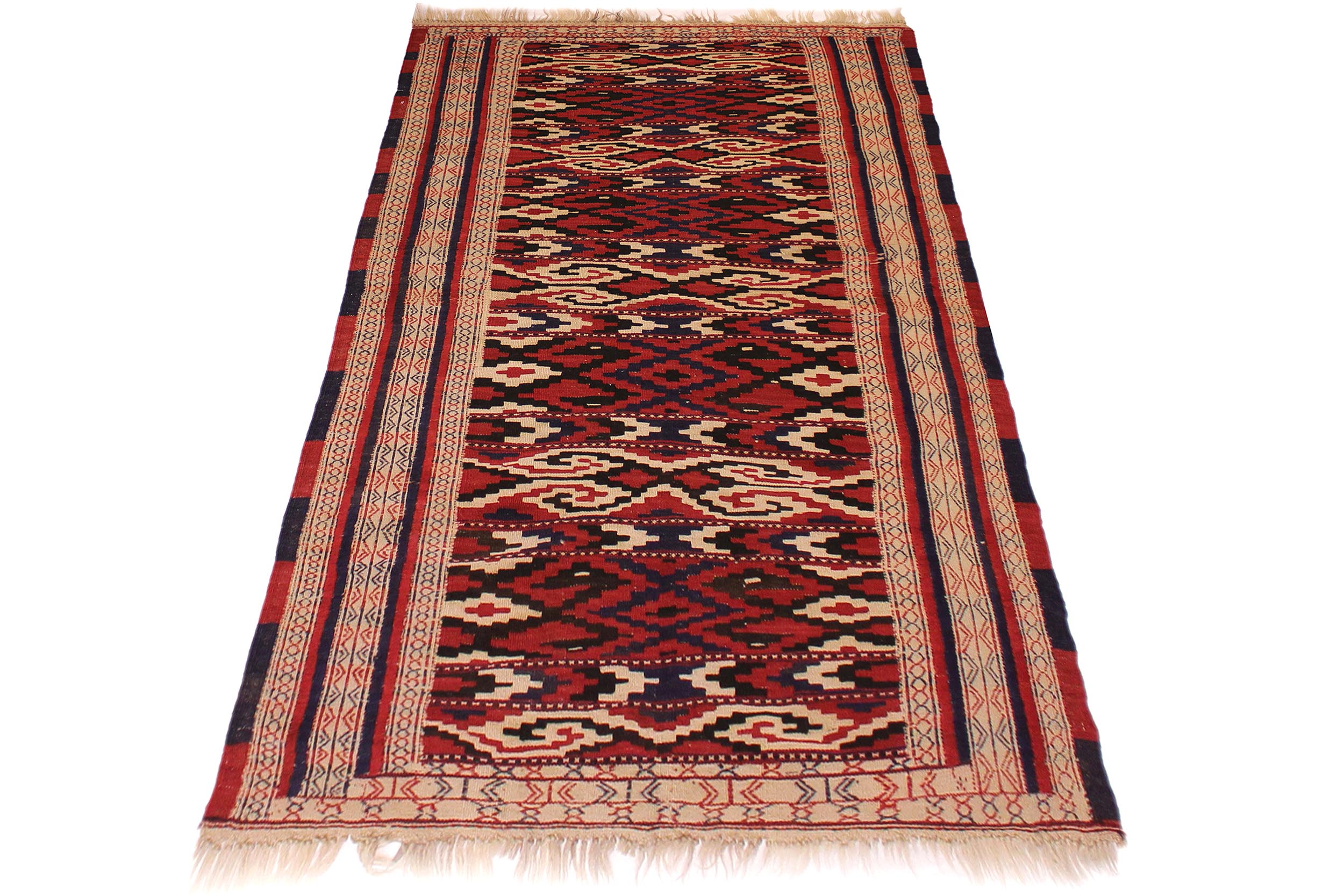 handmade Geometric Soumakh Red Blue Hand-Woven RECTANGLE 100% WOOL area rug 4x6