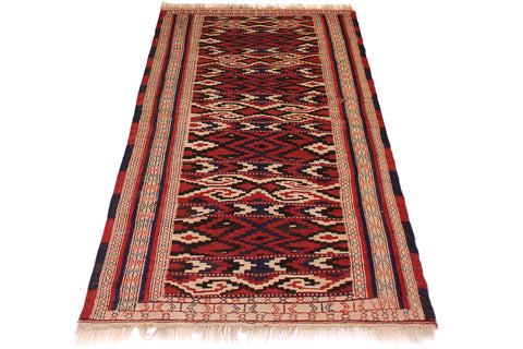 handmade Geometric Soumakh Red Blue Hand-Woven RECTANGLE 100% WOOL area rug 4x6
