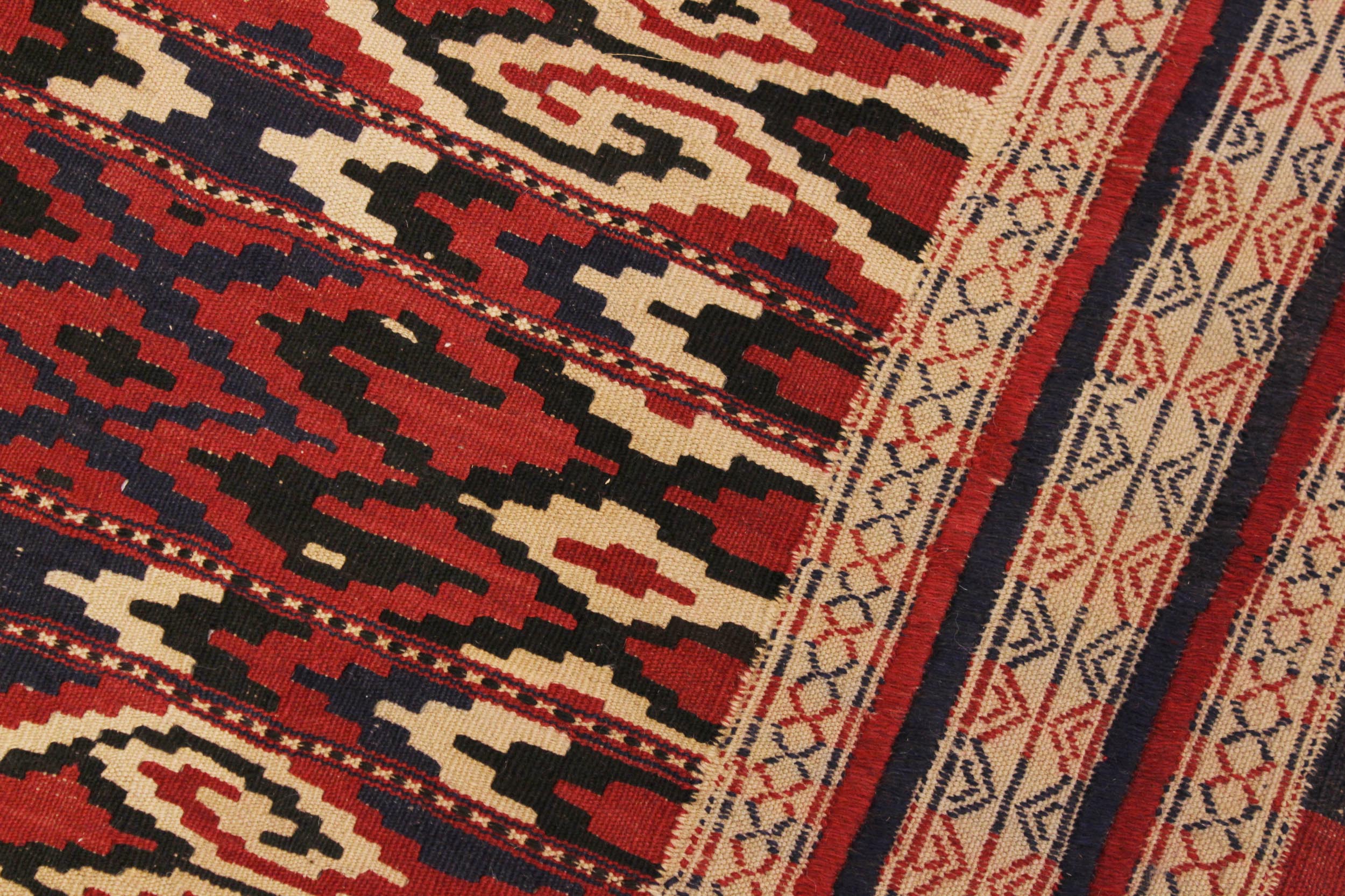 handmade Geometric Soumakh Red Blue Hand-Woven RECTANGLE 100% WOOL area rug 4x6