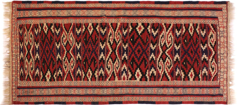 handmade Geometric Soumakh Red Blue Hand-Woven RECTANGLE 100% WOOL area rug 4x6