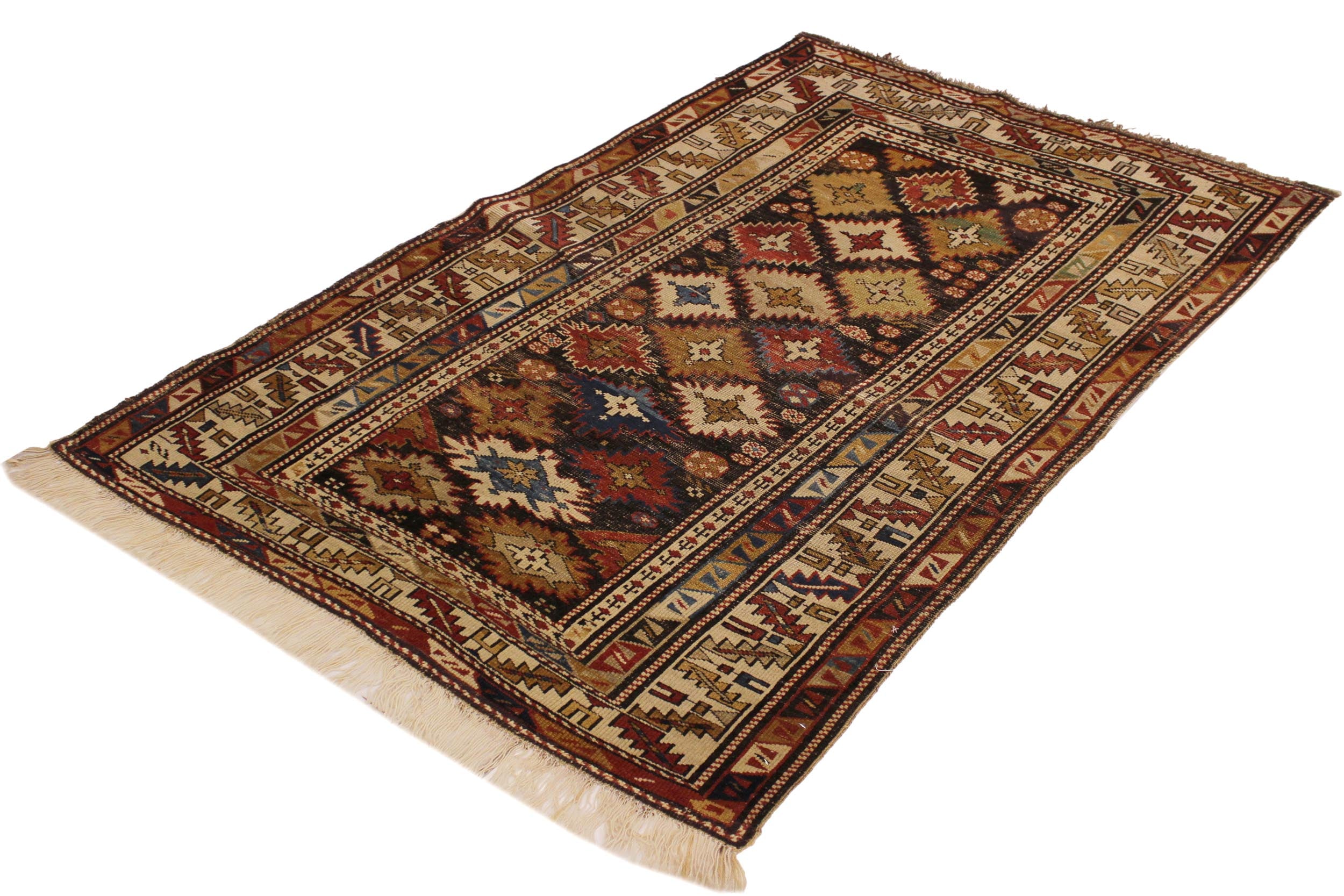 handmade Geometric Antique Kazak Antique Ivory Blue Hand Knotted RECTANGLE 100% WOOL area rug 3x5