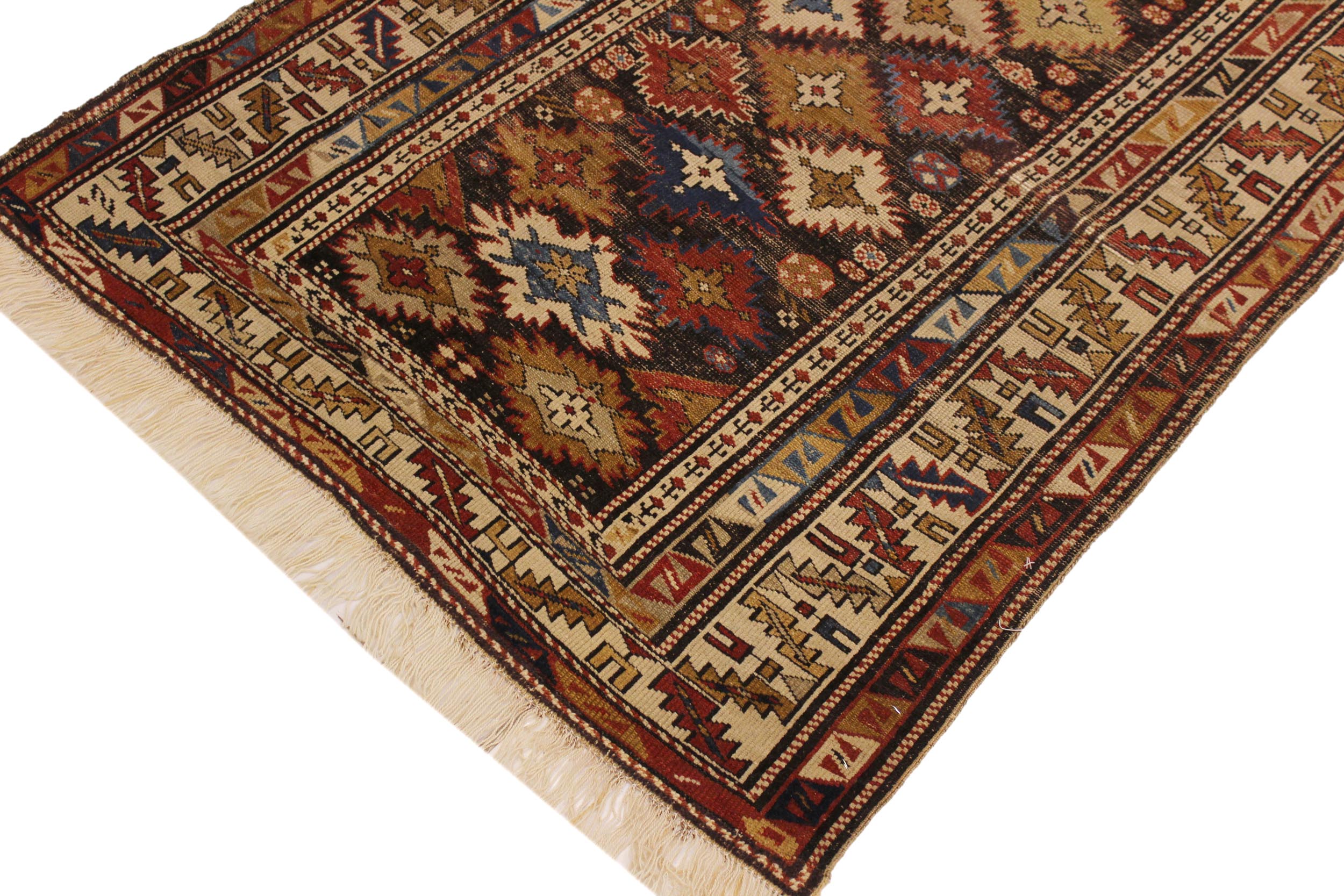 handmade Geometric Antique Kazak Antique Ivory Blue Hand Knotted RECTANGLE 100% WOOL area rug 3x5