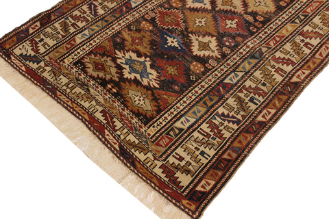 handmade Geometric Antique Kazak Antique Ivory Blue Hand Knotted RECTANGLE 100% WOOL area rug 3x5