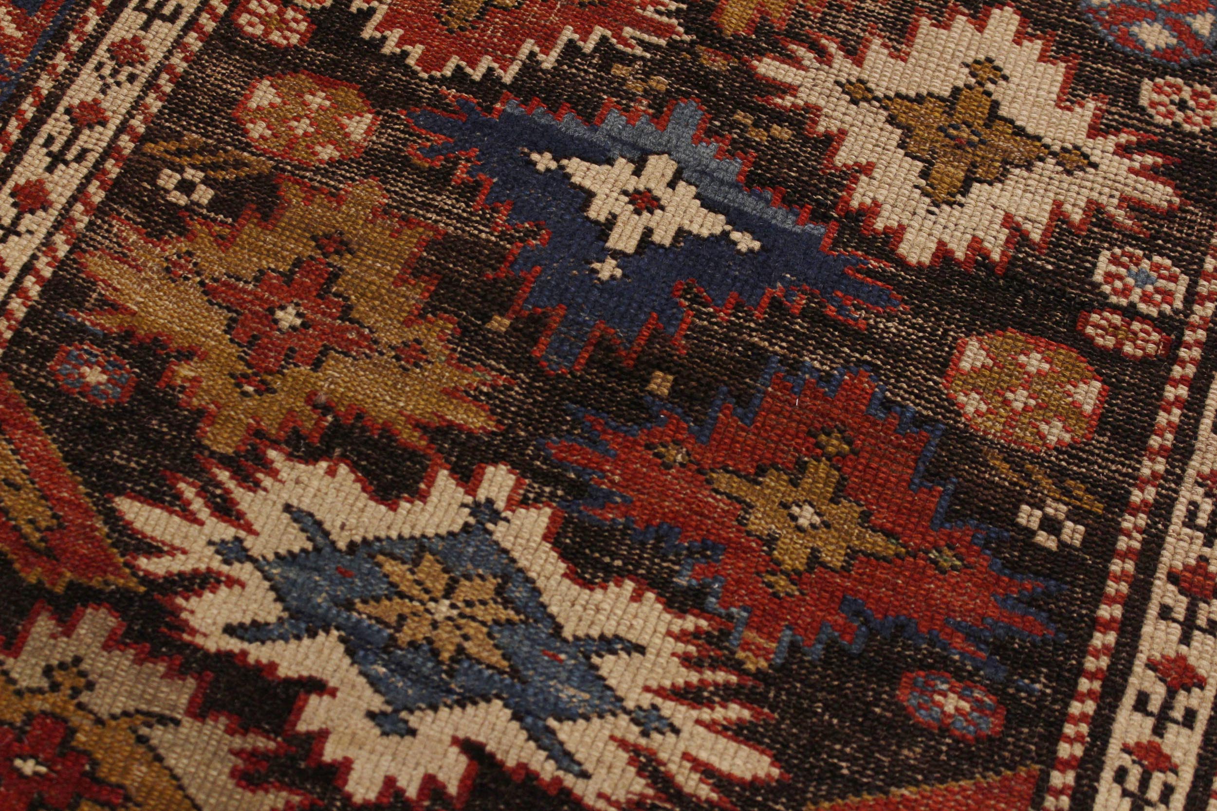 handmade Geometric Antique Kazak Antique Ivory Blue Hand Knotted RECTANGLE 100% WOOL area rug 3x5