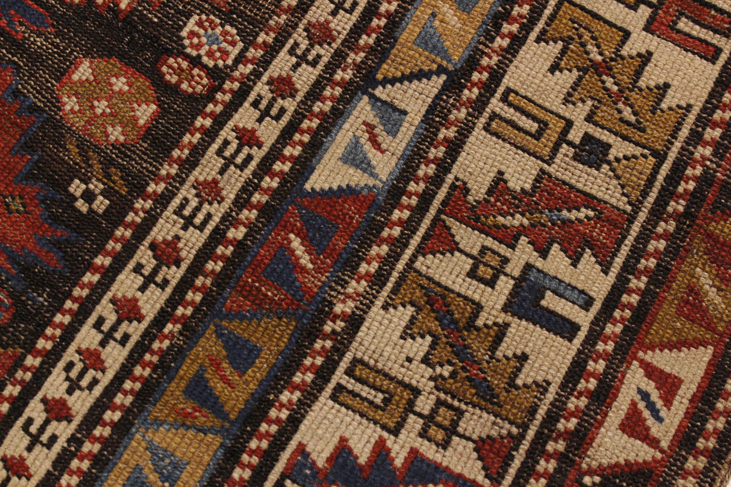 handmade Geometric Antique Kazak Antique Ivory Blue Hand Knotted RECTANGLE 100% WOOL area rug 3x5