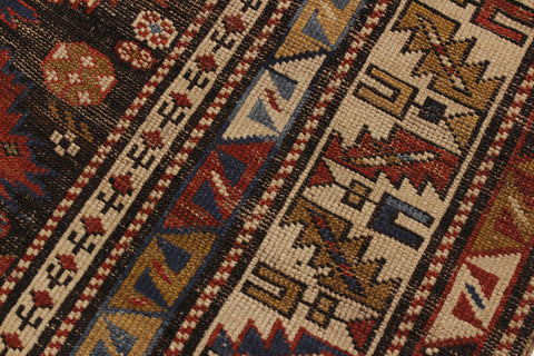 handmade Geometric Antique Kazak Antique Ivory Blue Hand Knotted RECTANGLE 100% WOOL area rug 3x5