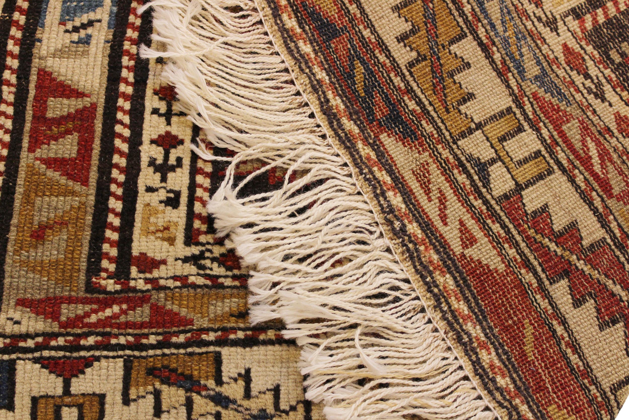handmade Geometric Antique Kazak Antique Ivory Blue Hand Knotted RECTANGLE 100% WOOL area rug 3x5