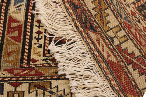 handmade Geometric Antique Kazak Antique Ivory Blue Hand Knotted RECTANGLE 100% WOOL area rug 3x5