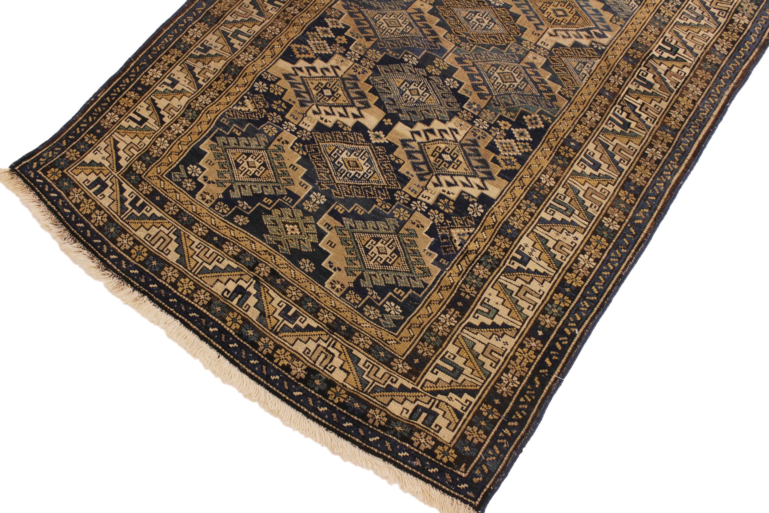 handmade Geometric Antique Kazak Antique Blue Beige Hand Knotted RECTANGLE 100% WOOL area rug 4x6
