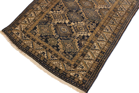 handmade Geometric Antique Kazak Antique Blue Beige Hand Knotted RECTANGLE 100% WOOL area rug 4x6