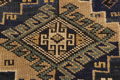 handmade Geometric Antique Kazak Antique Blue Beige Hand Knotted RECTANGLE 100% WOOL area rug 4x6