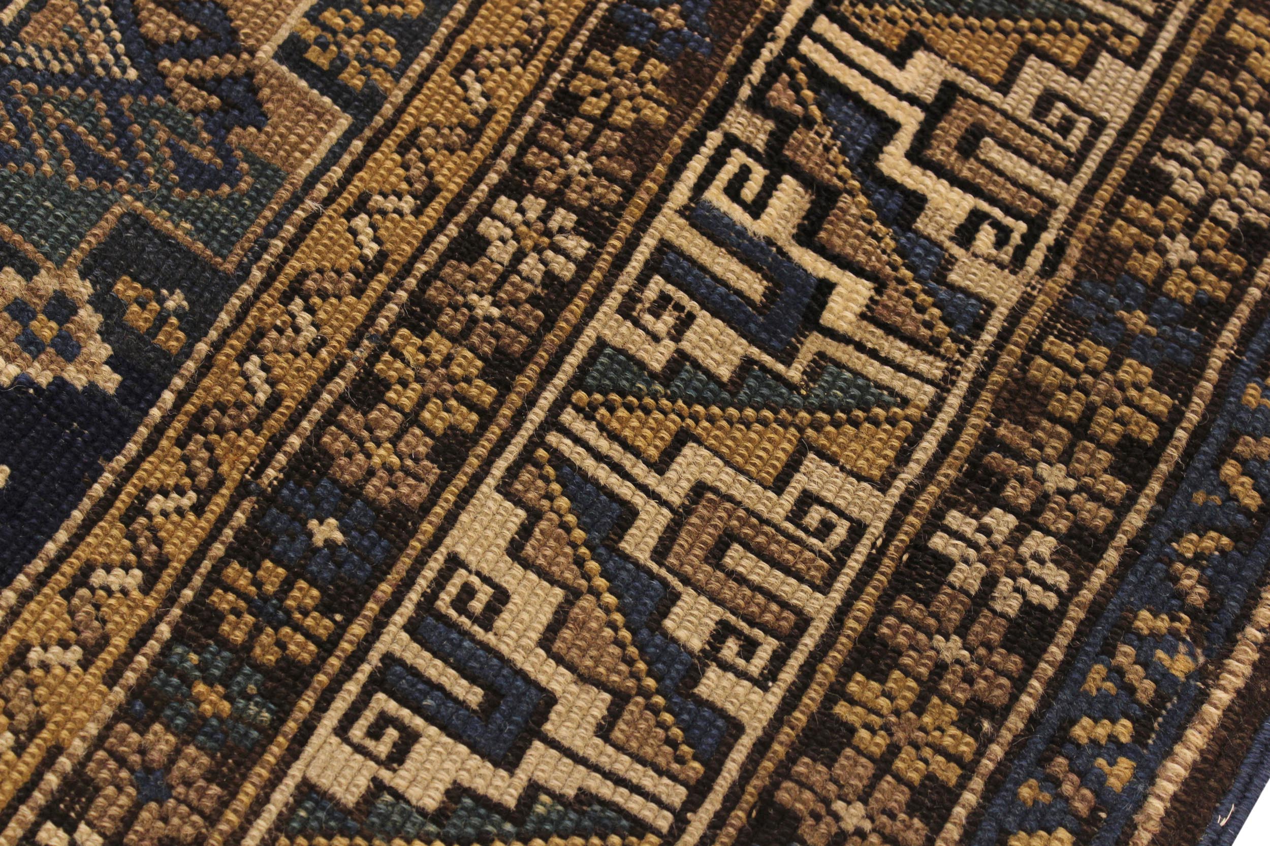 handmade Geometric Antique Kazak Antique Blue Beige Hand Knotted RECTANGLE 100% WOOL area rug 4x6